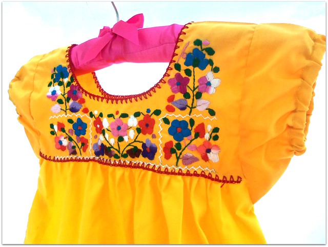 Luz de sol Ethnic Handmade Embroidered mexican Yellow baby Tunic dress