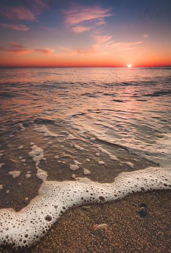 ocean sunset sea sun seascape beach water colors clouds sand low wave bubbles wideangle jackwassell