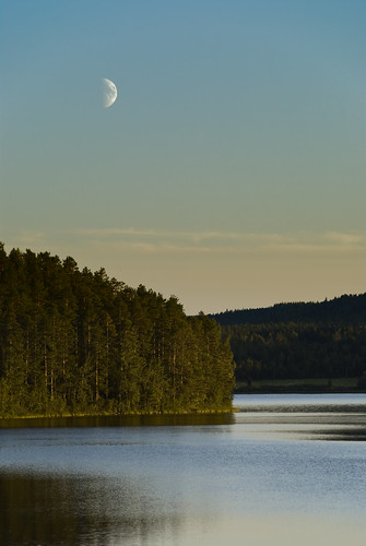 moon lake water forest skyscape landscape evening sweden tranquil västernorrland skedvik