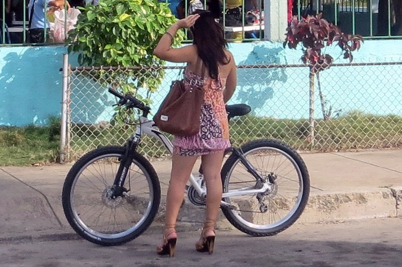Bicycling in four-inch heels