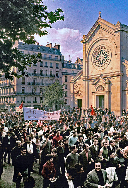 Vintage Ektachrome. May 1968. Paris. Manifestation d'étudiants Bd du Montparnasse.