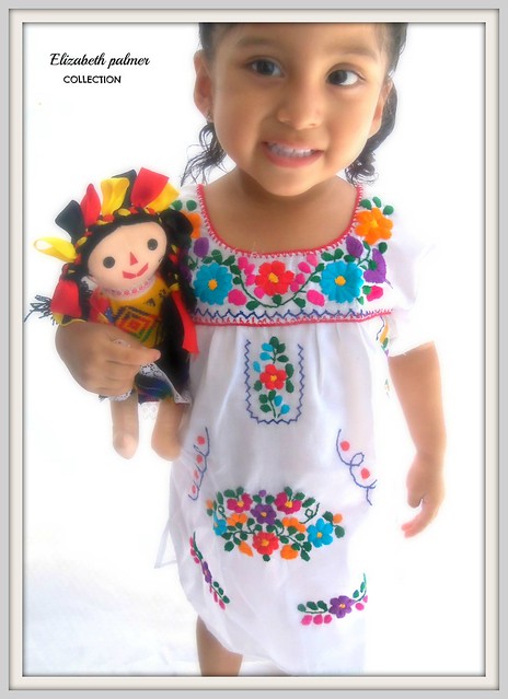 Nubes y Flowers Ethnic Handmade Embroidered Mexican White Baby Tunic Dress
