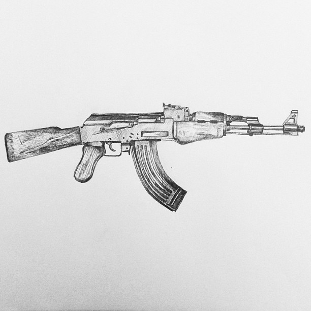 Day 28: Gun (A Mutha Fuckin' AK, or Kalashnikov AK47) #drawdec #drawso...