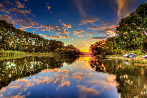 sunset newzealand christchurch lake reflection picnic blues canterbury greens yellows hdr
