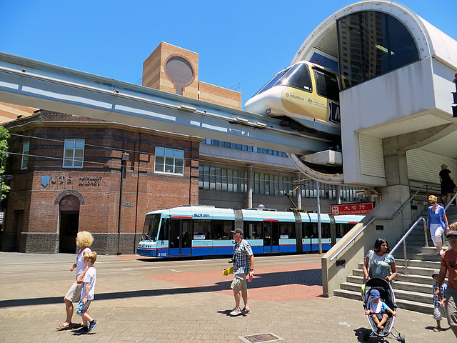 LIght rail and monorail come together in Sydney.