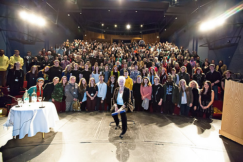 Dame Judi Dench with the audience of the In Conversation event in the Embassy theatre at the Royal Central School of Speech and Drama.