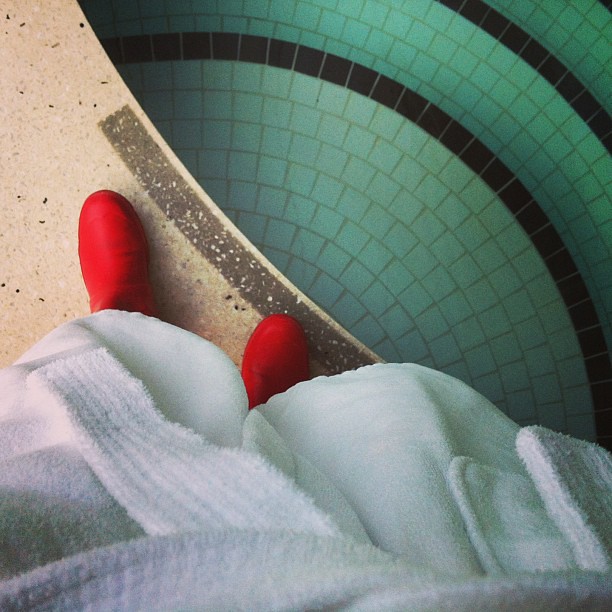 About time for the red boots to rock the @FSSeattle rooftop hot tub!