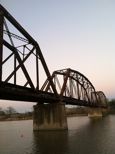 railroad bridge sunset river day clear brazos