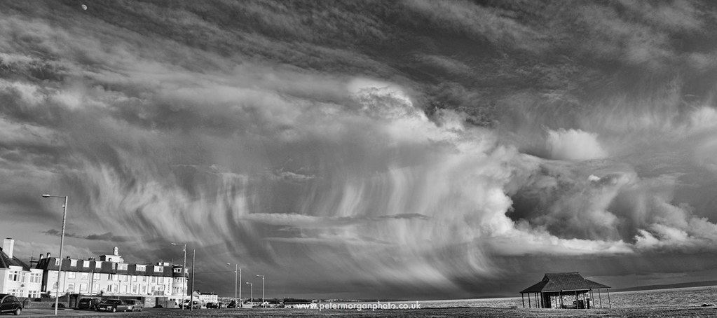 Seabank Clouds Panorama BW version