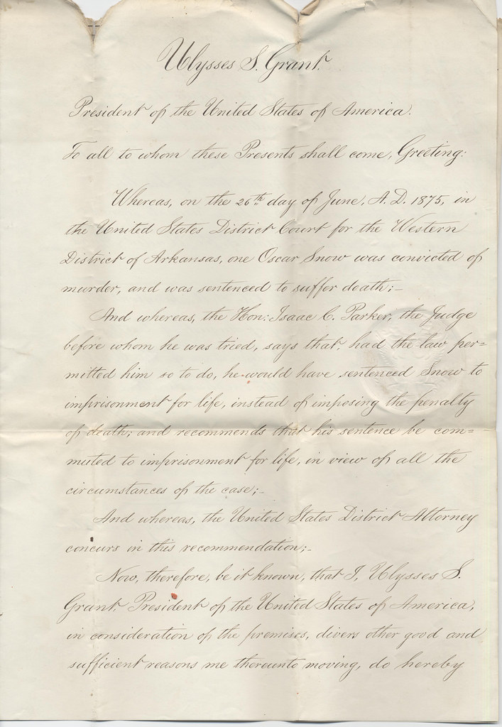 President Ulysses S. Grant's Commutation of Oscar Snow's D… | Flickr