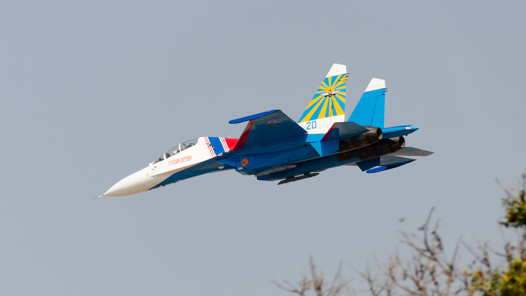 Low pass by a Su-27UB (Blue 20) of the Russian Knights