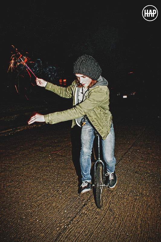 Otto with unicycle on New Years Eve 2012 by Heather Phillips on Flickr