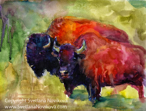 Bison painting by Svetlana Novikova