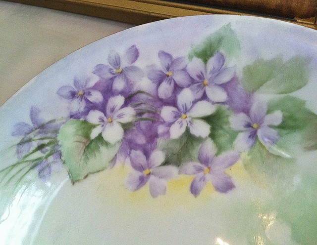 Vintage German hand-painted violets plate