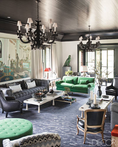 Gray + green living room: Emerald linen by Pierre Frey