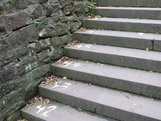Numbered last set of steps leading up to Heidleberg Castle