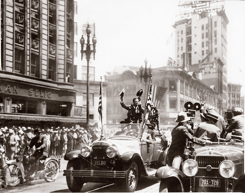Lts. Maitland & Hegenberger Parade after Flight to  Hawaii, Oakland, 1927 •