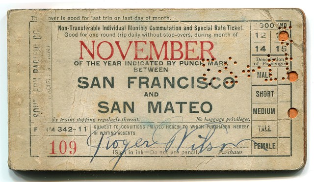 November 1913 San Francisco - San Mateo Southern Pacific Commuter Pass Book Front