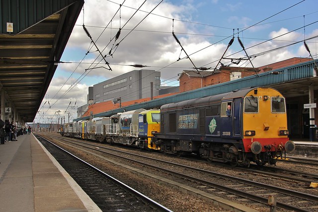 An unexpected surpise as DRS 20308 and 20312 pass through Doncaster with 6Z40 York Works - Doncaster Decoy