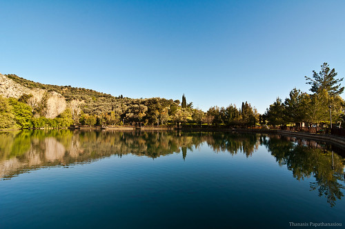 trees mountain lake reflection greece crete heraklion iraklio zaros votomos