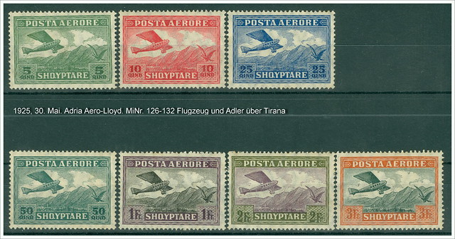 Albania MiNr. 126-132. Flugzeug und Adler über Tirana   1715 M
