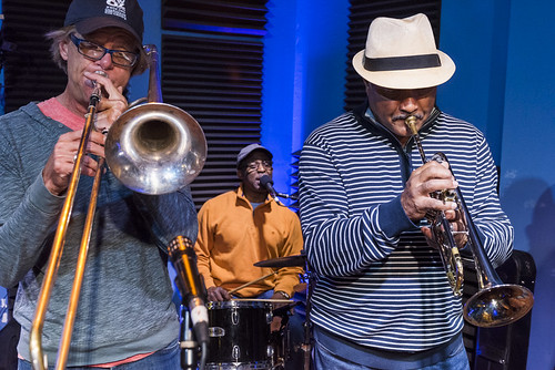 Craig Klein, Herlin Riley, and Wendell Brunious with The Syncopated Percolators  perform in studio for the WWOZ 2018 Spring Pledge Drive on March 21, 2018. Photo by Ryan Hodgson-Rigsbee RHRphoto.com