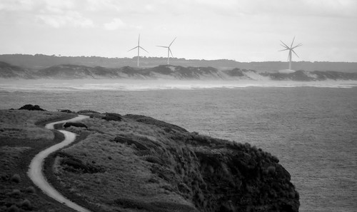 sea bw cliff beach mono coast nikon track path walk australia monotone victoria coastal shore vic bushwalk turbine windturbine gippsland kilcunda bassstrait georgebasscoastalwalk d5100 nikond5100 phunnyfotos