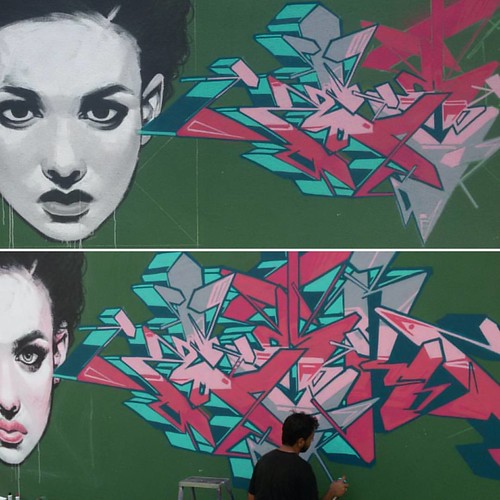 Today was a work day... with my friend @mauro__sur 💪💪💪  #charlesoak #charles_oak #grafite #graffiti #grafitti #streetart #artist #art #woman #women | by oak-art