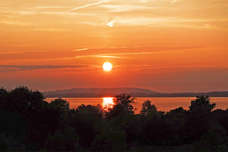 Spectacular sunset over the Chiemsee