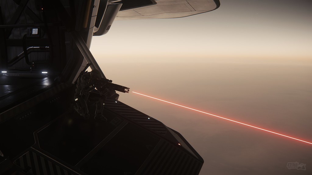 High-altitude suppression over Daymar, aft deck of Freelancer