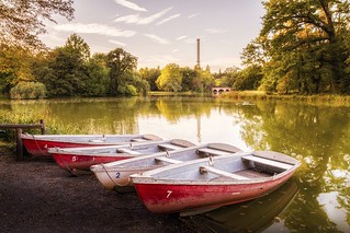 Park lake with boats.