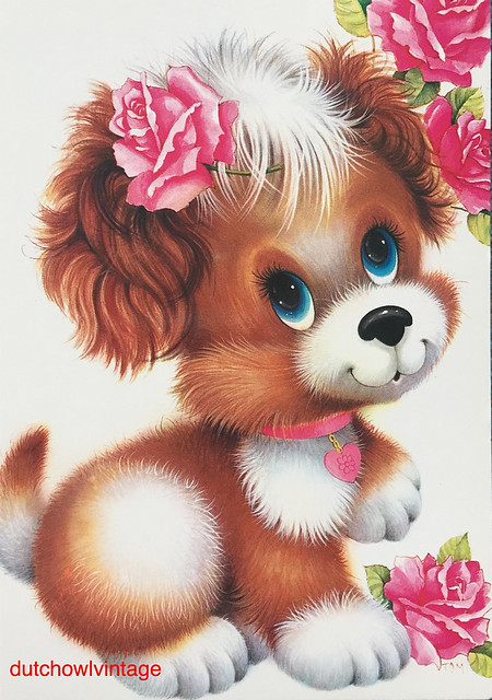 Cute vintage 70s puppy postcard