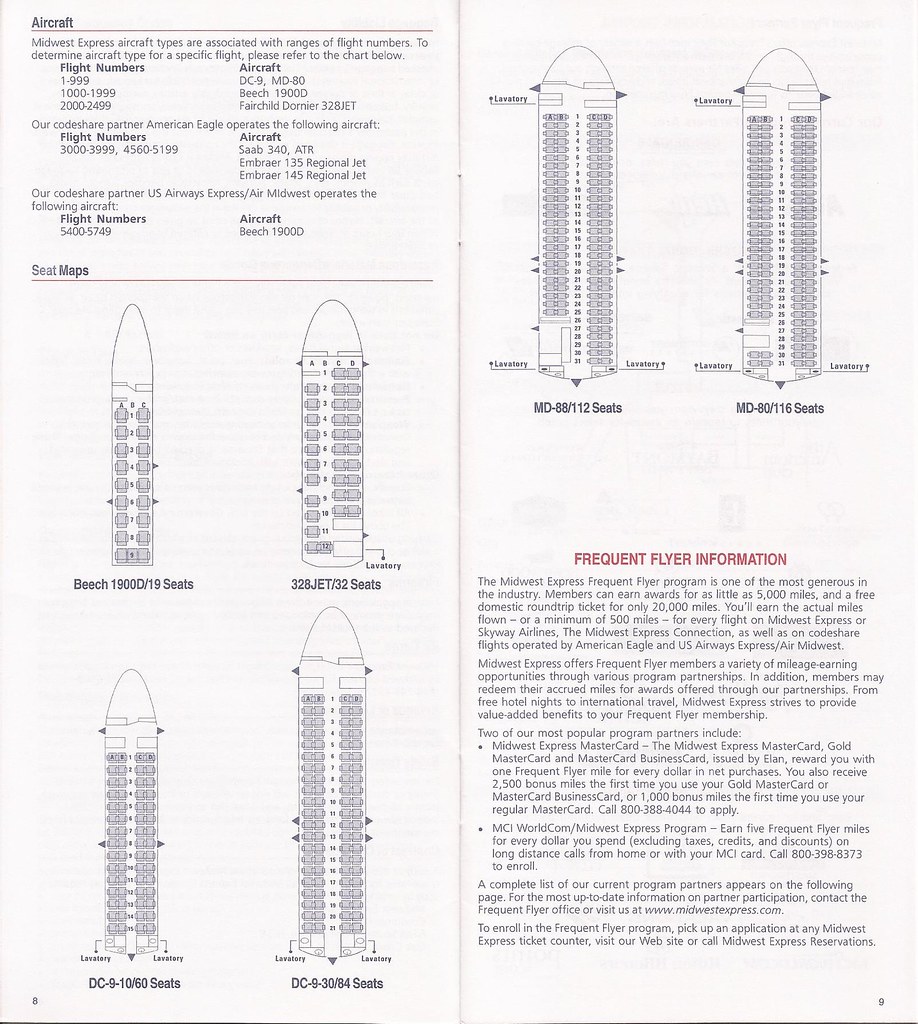 Midwest Express Airlines Aircraft Seating Diagrams 2001 Flickr