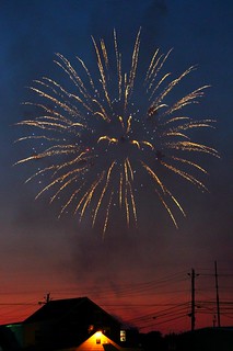 fireworks with sunset