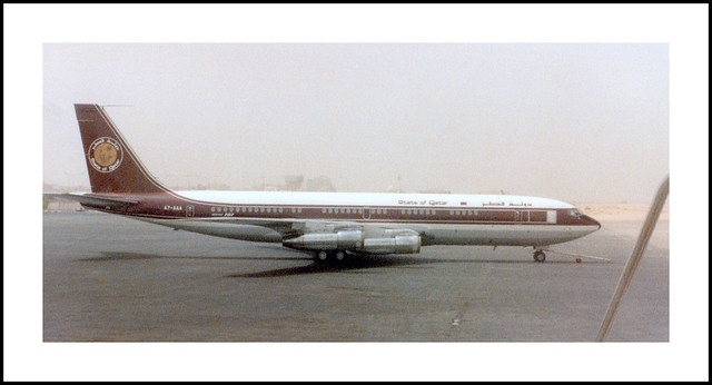 Emir's jet... State of Qatar Amiri Flight Boeing 707 Amiri One A7-AAA at DOH circa 1980s