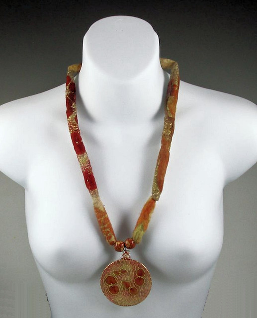 Walking in Circles - Tribal Eco Printed Wet Felted Fiber necklace
