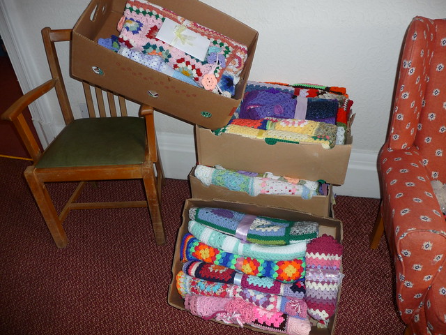 Boxes of Blankets in the Lounge.