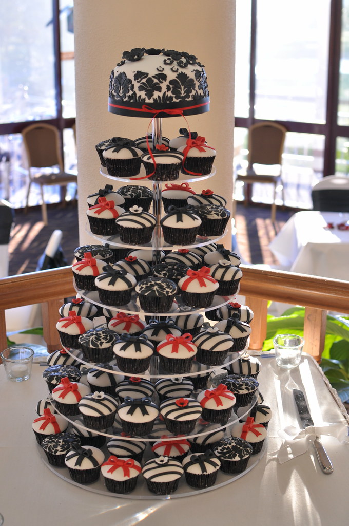 Red Black Damask Cake Cupcakes Personalised Wedding Sign