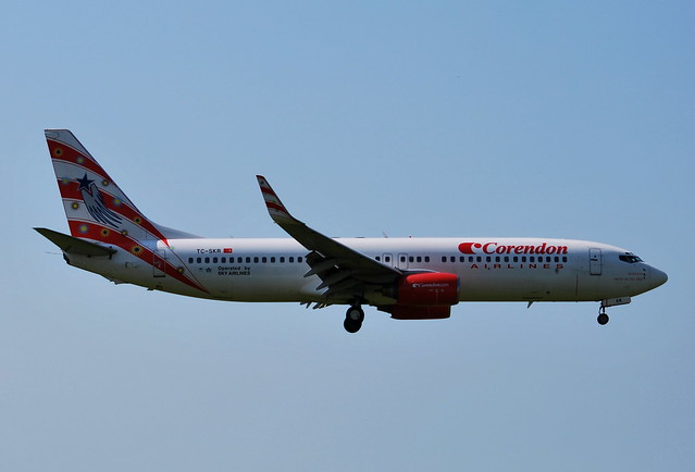 CAI021 Sky Airlines operated by Corendon Airlines Boeing 737 (TC-SKR) from Antalya approaching Schiphol Amsterdam