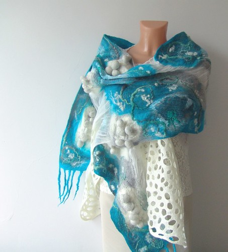 nuno felted scarf Turquoise White | Galina Blazejewska | Flickr