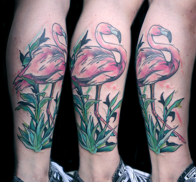 watercolor flamingo tattoo