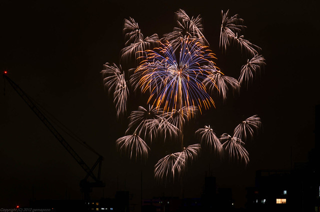 crane and fireworks