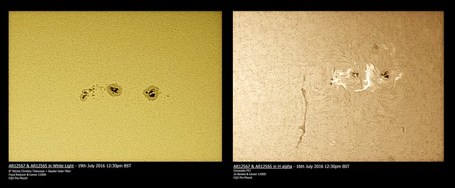 AR12567 & AR12565, with ongoing flare activity 19/07/16 12:30pm BST