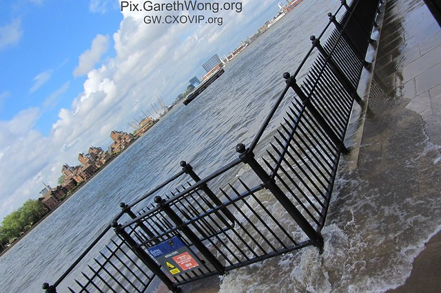 Rather scary high tide (over flowing) at Royal Steps of Old naval college, Greenwich.. IMG_4891 is Thames barrier on!?