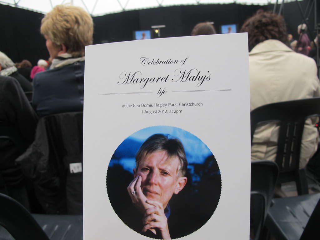 The memorial booklet. Celebration of Margaret Mahy's life at the Geo Dome, Hagley Park, Christchurch. Wednesday 1 August 2012. Flickr CCL-2012-IMG_6006