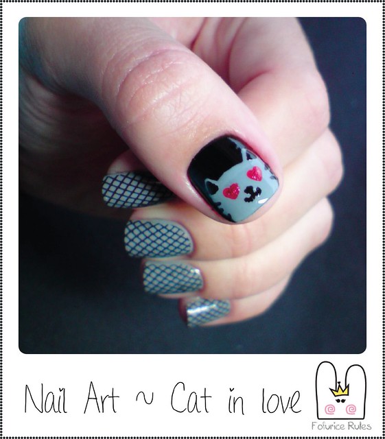 Nail Art Tutorial - Cat in love