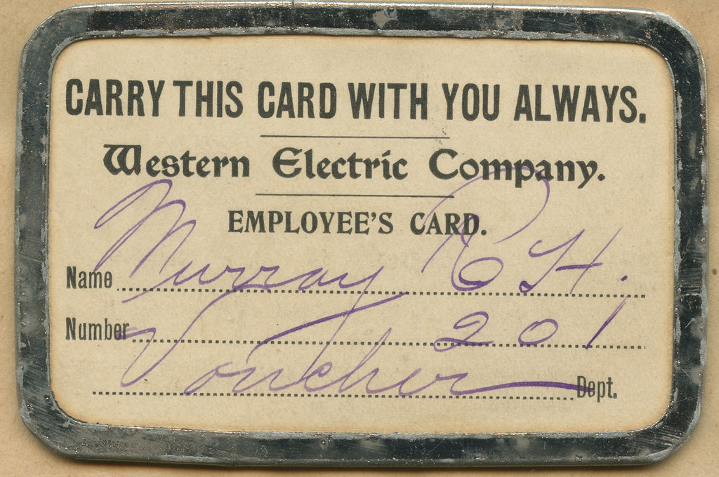 Robert Heffron Murray, Western Electric Company Employee's Card, circa 1905-1910