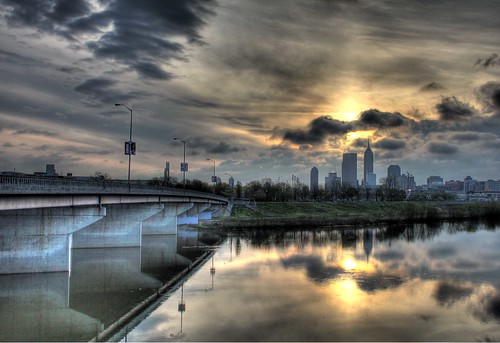 street city bridge sky lake reflection rain clouds river landscape grey downtown moody indianapolis hdr