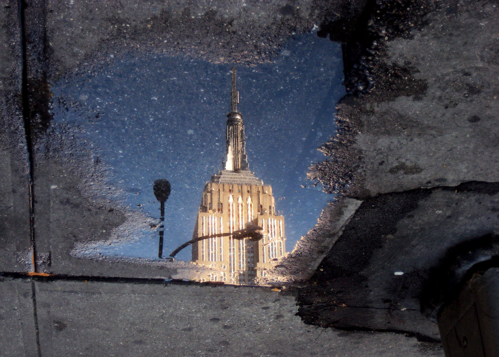 2012 Empire State Building Reflection Sidewalk Puddle 9353