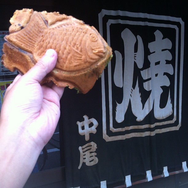 中尾のたい焼き。オーナーさんは、Twitterしていた。通学路の店。http://twitter.com/koikidaichan http://www16.plala.or.jp/taiyakitakoyaki/
